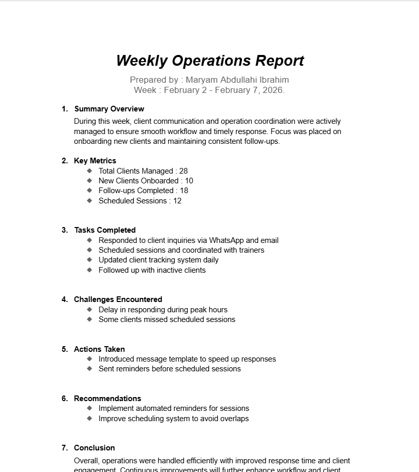 Weekly Operations Report